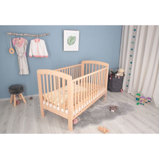 Babybett aus Buche inklusive Matratze höhenverstellbar 140x70 natur Farbe